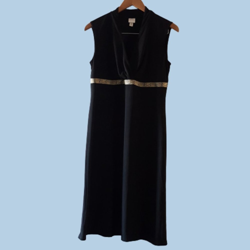Merona Little Black Dress Sleeveless Empire Waist with Wrap Over Collar Midi